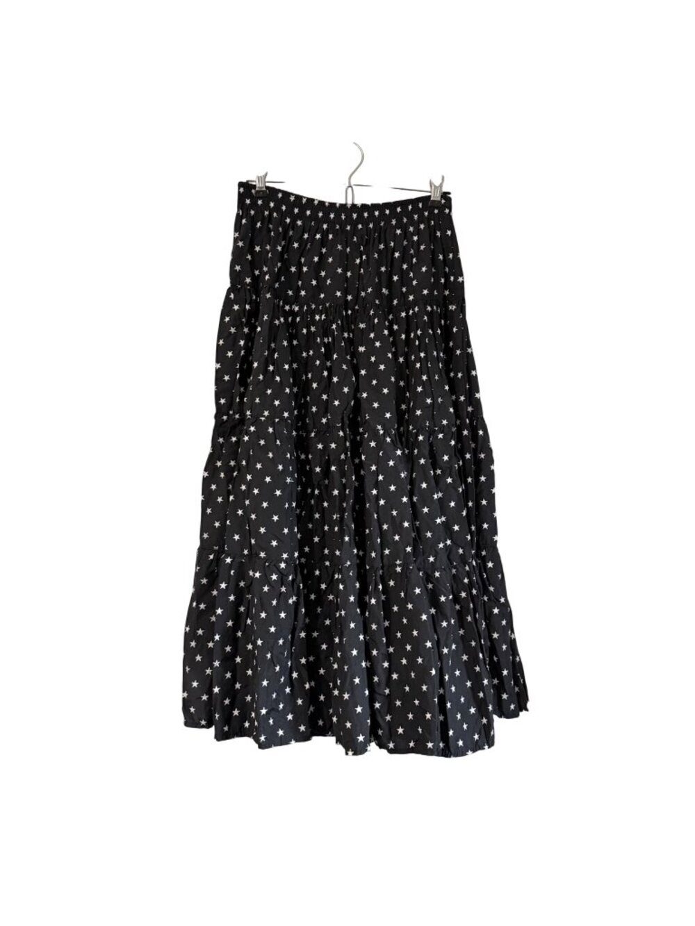 Vintage Silver River Black White Star Print Layered Maxi Skirt Womens Small